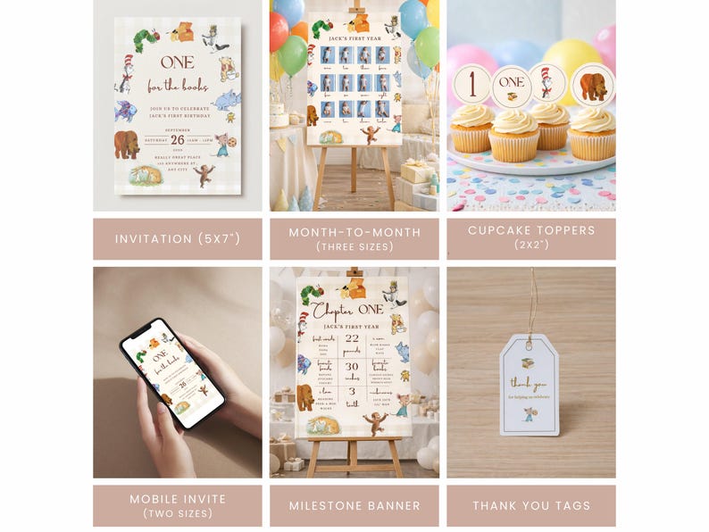 One For The Books Birthday Bundle | Digital Party Kit | Storybook | First Birthday | Template Bundle image 3