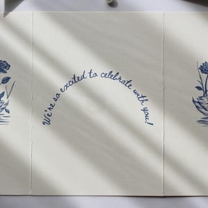 Swan Wedding Gatefold Invitation Suite, Vintage Wedding Invite, Whimsical + Blue Hand Drawn Design, Ivory Luxury Textured Cardstock