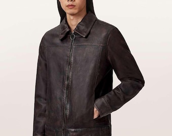 Vintage 90s Australian Stockman Black Leather Trench Coat - Large