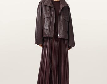 Clay Funnel Neck Leather Jacket