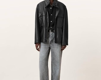 Halton Funnel Collar Leather Jacket