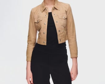 ALLSAINTS Cropped Lavelles Jacket Beige Leather Suede Women's Size
