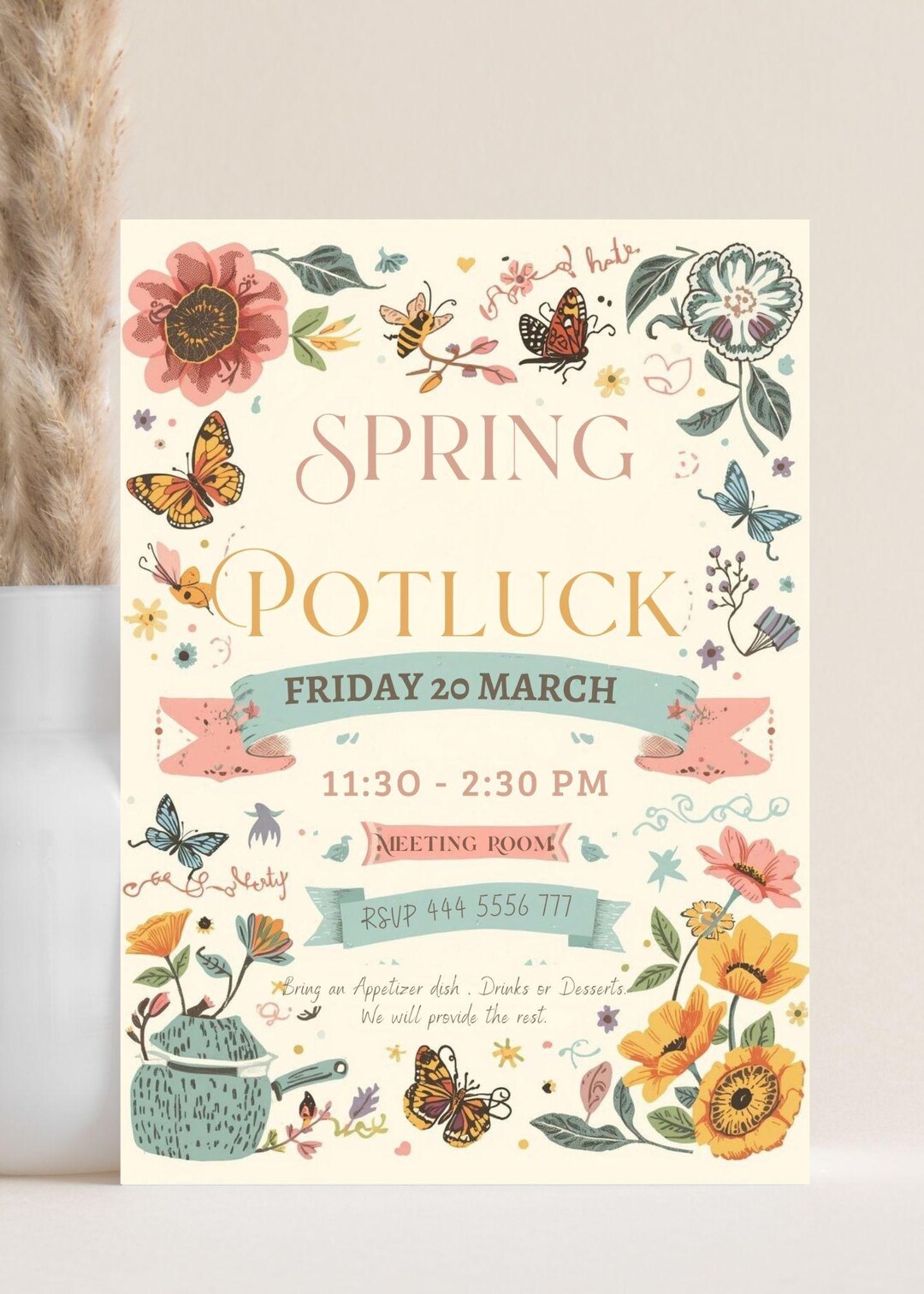 Spring Potluck Signage Editable Easter Potluck Flyer, Spring Luncheon, Canva Template (digital ...