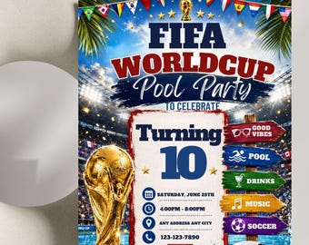 FIFA World Cup Pool Party Invitation | Soccer Birthday Invite (Digital Download)