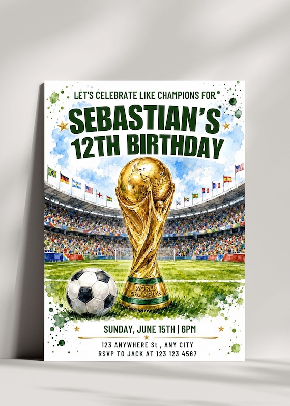 World Cup Birthday Invitation | Soccer Stadium Watercolor (Digital or 5x7in Print)