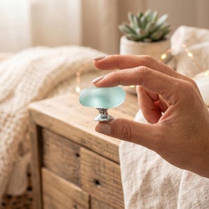 Kastknoppen zeeglas, aquablauwe glazen ladegrepen, chromen dressoirgrepen, badkamermeubel hardware kust voor keukenkasten