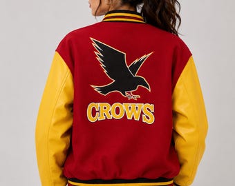 Crows Varsity Jacket Women Men Letterman Jacket Wool Body Leather Sleeves College Bomber Coat