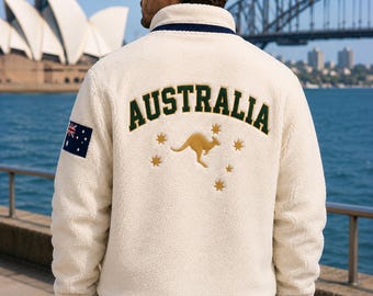 Australia Sherpa Fleece Jacket, Kangaroo Teddy Coat, Australian Flag Outerwear, Unisex Winter Apparel