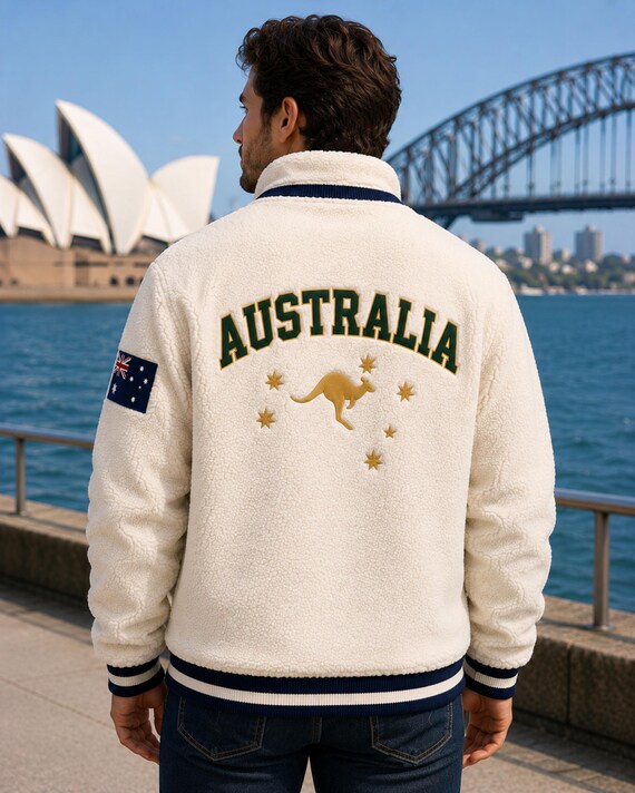 Australia Sherpa Fleece Jacket, Kangaroo Teddy Coat, Australian Flag Outerwear, Unisex Winter Apparel