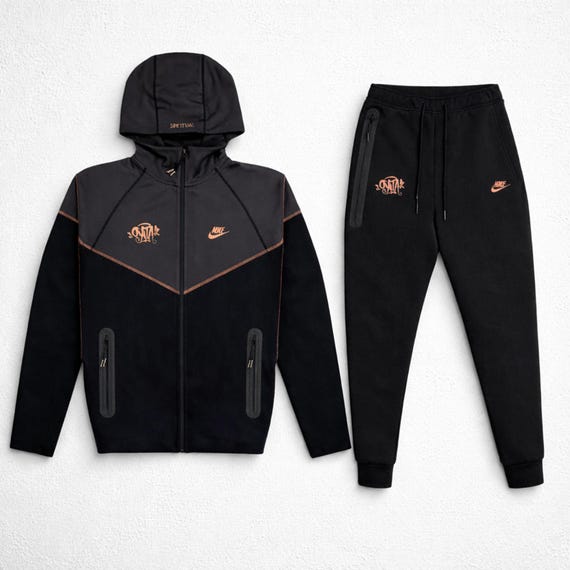 Central Cee Style Black Tracksuit Men Luxury Street wear Tech Fleece Hoodie Joggers