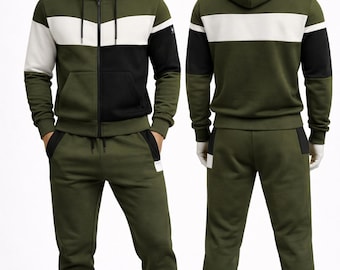 Unisex Color Block Tracksuit Set Zip Up Hoodie and Joggers Matching Sweatsuit Street wear