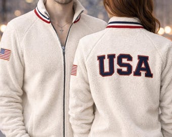 Heated Rivalry  USA Fleece Jacket – Unisex Zip Up Sherpa Coat – American Flag Streetwear