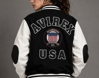 Vintage AVIREX Style Varsity Jacket Men Women Baseball Wool Leather Jacket