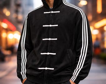 Vintage Unisex Track Jacket – Retro Mandarin Collar Zip Up Street wear