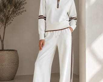 Ensemble lounge deux pièces décontracté pour femme, pantalon large assorti