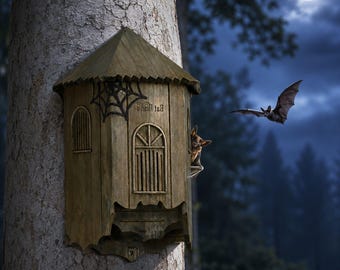 Castle Style Bat House for Outdoors | Large Chamber Wooden Bat Box with Ventilation | Hanging Bat Shelter for Garden Tree Pole