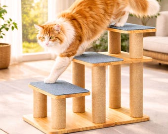 Wooden Cat Stairs with Scratching Post | Multi-Configuration Pet Furniture