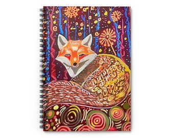 Fox Art Spiral Notebook Colorful Whimsical Fox Ruled Journal LIMITED EDITION