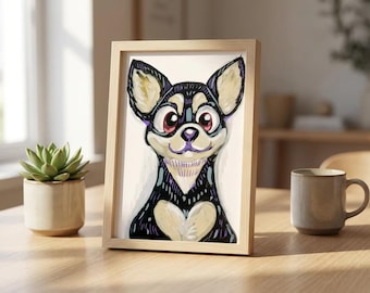 Small Cartoon Pet Portrait Handmade to order Custom Drawing of Your Dog No AI