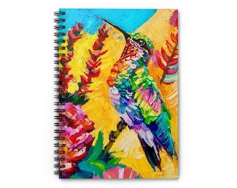 Hummingbird Art Spiral Notebook Colorful Tropical Ruled