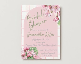 Bridal Shower Invitation Template, Watercolor Floral Pink, Editable Canva, Printable, Instant Download