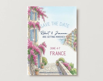 Editable Watercolor French Riviera Save the Date Template (Digital Download)