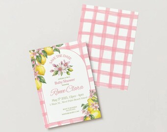 Pink Lemonade Baby Shower Invitation Template | Watercolor Citrus Girl Shower (Editable)