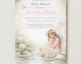 Fairy Baby Shower Invitation, Enchanted Garden Watercolor Invite (Editable Template)