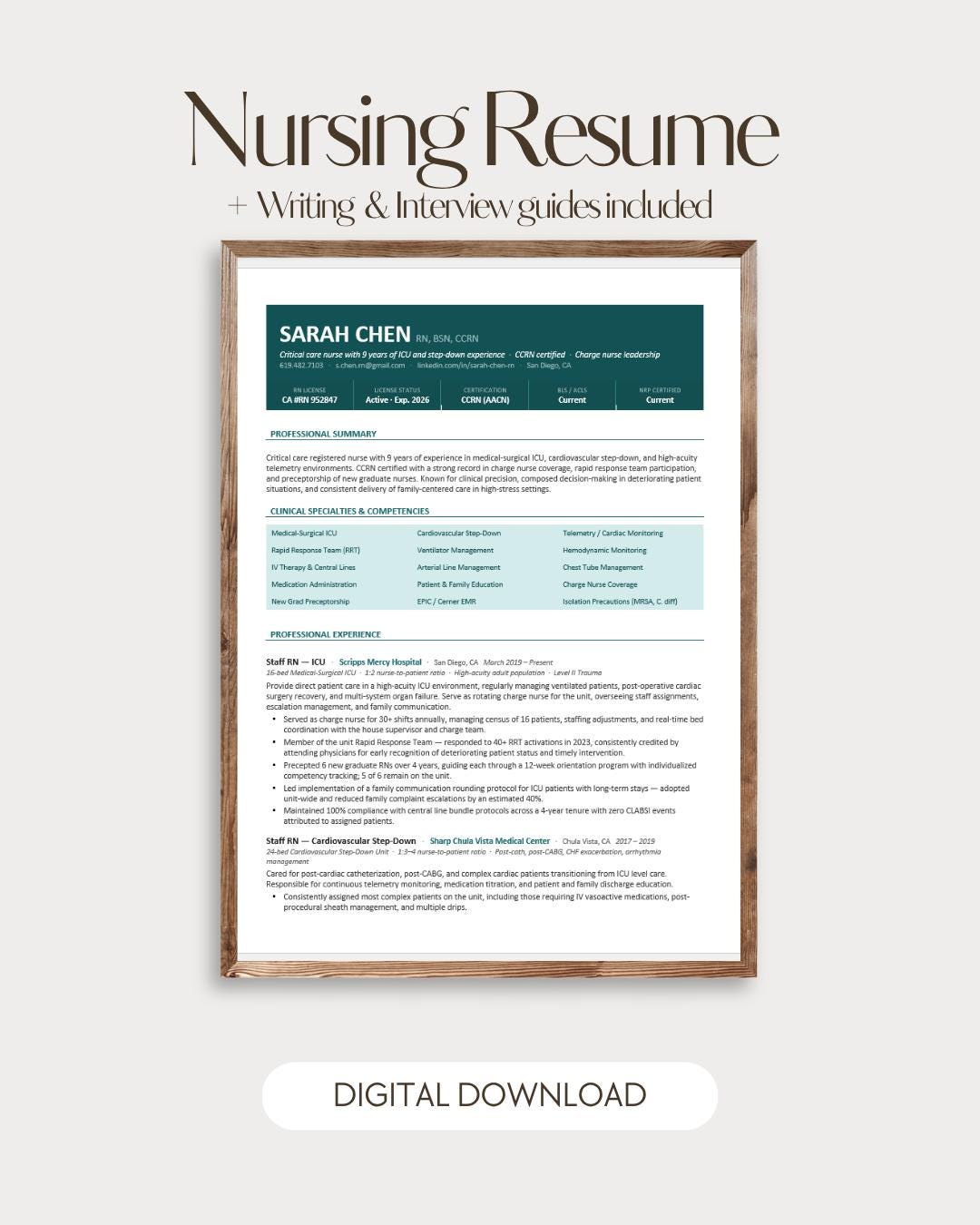RN Resume Template | ATS Friendly Nursing CV (google Docs, Word) - Etsy