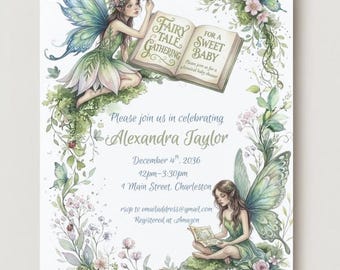 Fairy Tale Baby Shower Invitation Set | Printable | Enchanted Forest Fairies | Editable Canva Template