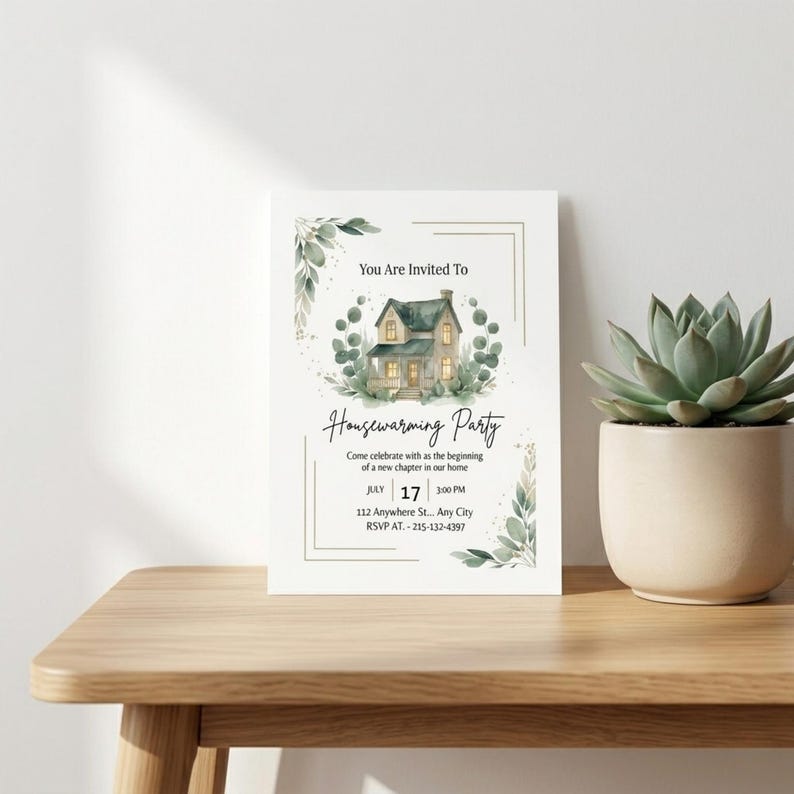 Editable Housewarming Invitation Template, Sage Green New Home Invite ...