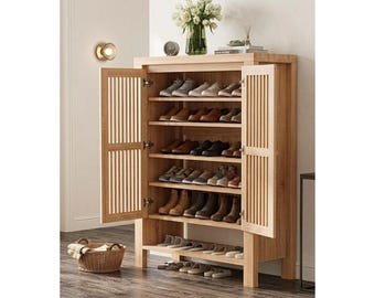 Tall Modern Shoe Cabinet – Adjustable Shelves Entryway Organizer, Freestanding Hallway Shoe Rack