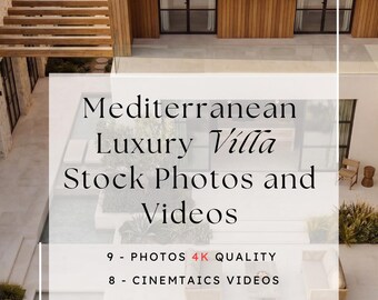 Villa de lujo mediterránea: fotos y videos en 4K. Paquete de casas modernas con patio. Contenido de casas de piedra para diseñadores inmobiliarios.