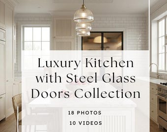 Colección de cocinas de lujo con puertas de acero y cristal: 18 fotos, 10 vídeos (descarga digital)