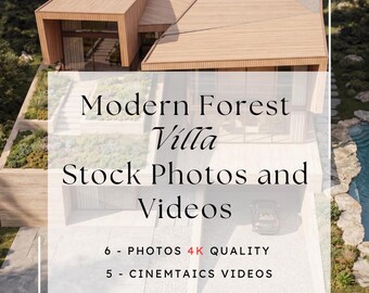 Fotos y videos de stock de villas modernas en el bosque en 4K. Paquete de arquitectura de lujo. Contenido exterior para diseñadores. Bienes raíces y redes sociales.