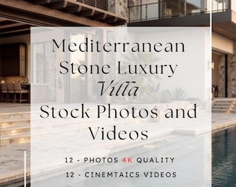 Villa de lujo de piedra mediterránea: fotos y videos en 4K, interior y exterior. Paquete de contenido arquitectónico para diseñadores inmobiliarios.