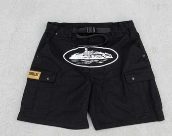 Corteiz Guerillaz Black Cargo Shorts | Streetwear Cargo | Urban Utility Summer Wear