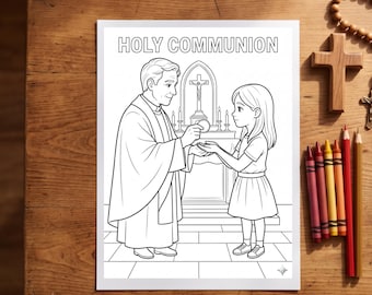 Página para colorear bilingüe de la Primera Comunión / Misa católica para imprimir / Preparación para la Primera Comunión / Descarga digital