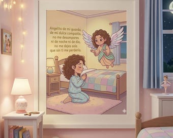 Angelito de mi Guarda Girl Print | Spanish Guardian Angel Catholic Nursery Decor | Digital Download