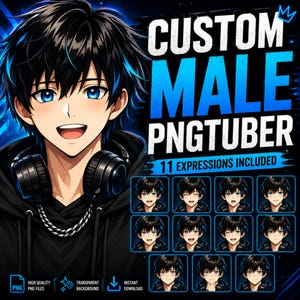 Kant-en-klare mannelijke PNGTuber | Anime mannelijk VTuber-model | Expressieve PNG Tuber-avatar | Mannelijke VTuber voor Twitch, YouTube en Discord | Direct downloaden