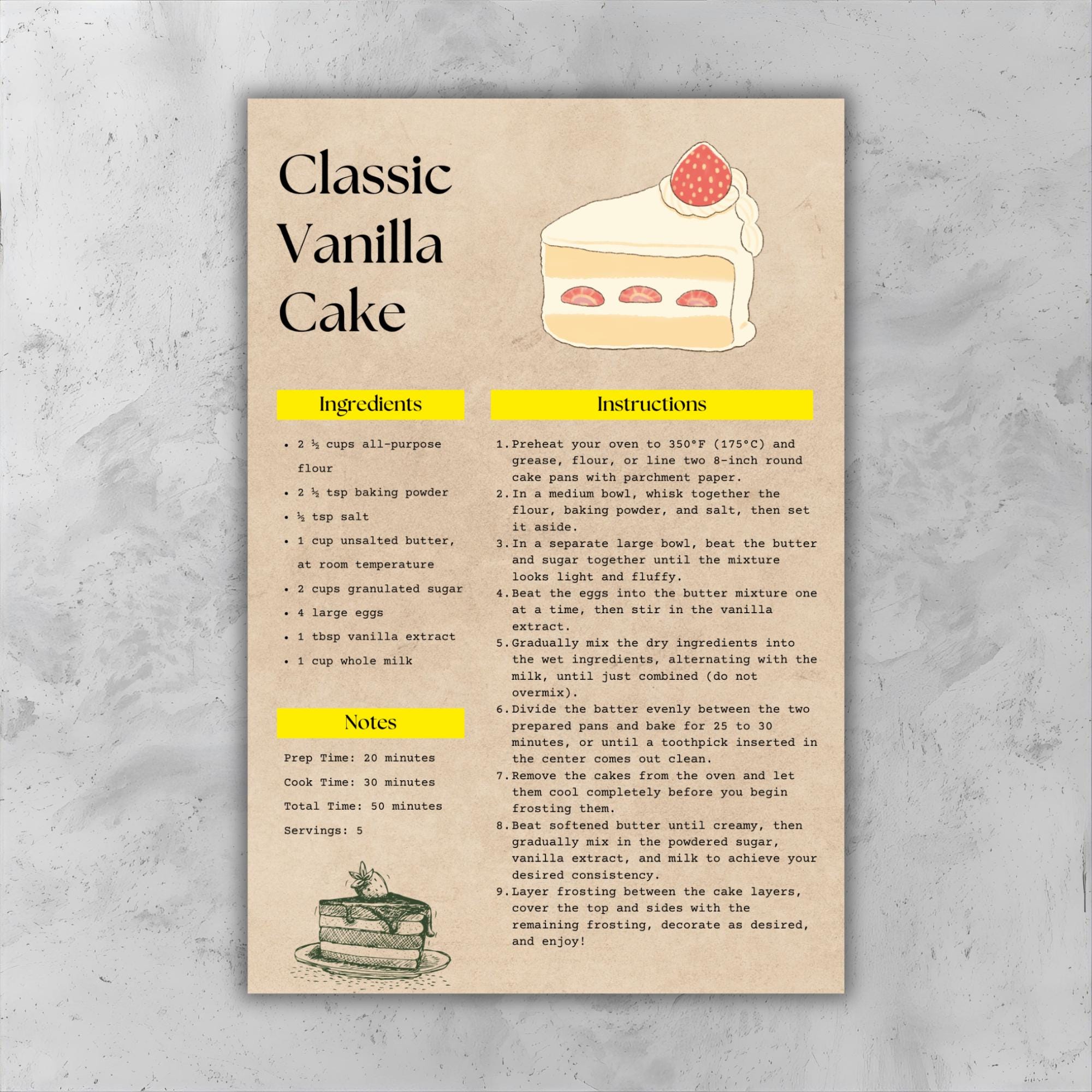 Old Recipe Note Vintage Recipe Card Template, Editable 5x7 Kitchen Note Card, Printable ...