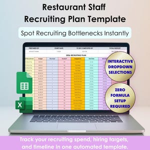Restaurant Recruiting Plan Excel Template | Staff Hiring Tracker | Hiring Manager Dashboard