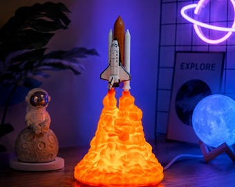 Lámpara con forma de cohete transbordador espacial, luz nocturna de lanzamiento, decoración ambiental espacial.