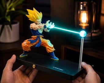 Lámpara con figura de rayo de energía de anime, luz nocturna decorativa de escritorio Super Saiyan, LED para sala de juegos