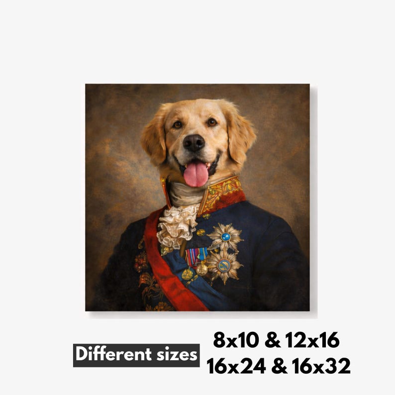 Custom Pet Portrait From Photo, Royal Dog Portrait Canvas, Personalized ...