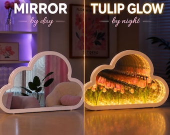 Lámpara de espejo con forma de tulipán en forma de nube, decoración de habitaciones, luz nocturna LED con forma de flor.