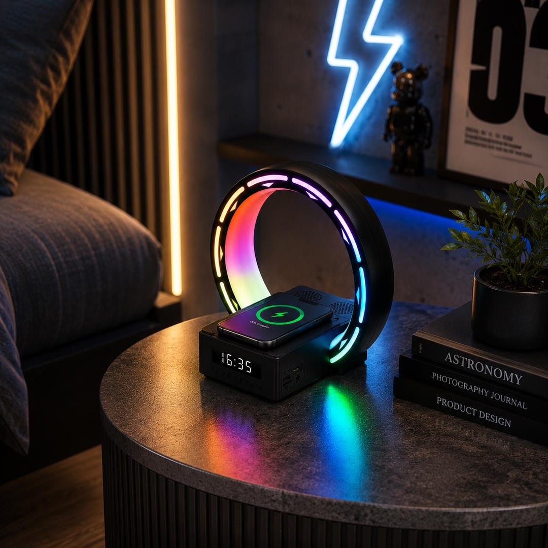 4 in 1 RGB Wireless Charger Bluetooth Speaker Alarm Clock Night Light ...