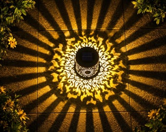 Lámpara solar tipo mandala, farol para interiores y exteriores, decoración para patios y jardines.