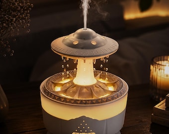 Humidificador con forma de gota de lluvia, difusor de aromaterapia, luces LED, niebla de nube de lluvia, decoración del hogar