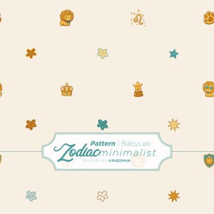 Minimalist Baby Leo Seamless Pattern | Kawaii Zodiac Digital Paper | Cute Lion Nursery Fabric Design | Clean Astrology Background | PNG